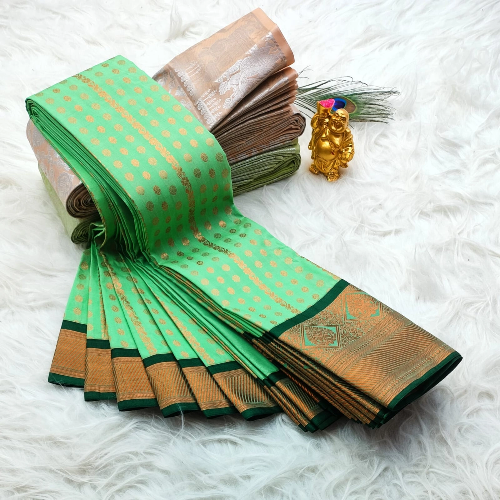 Dark Brown Kanchipuram Semi Silk Saree